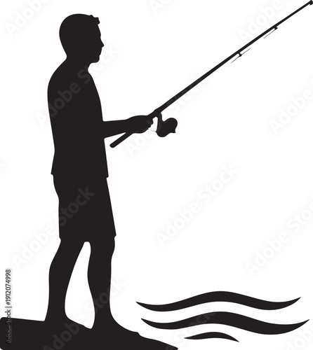 Man fishing at seaside standing relaxed