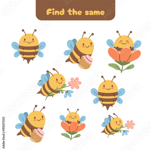 Find the same bee game with flowers and cute characters. Supports visual memory and attention in a joyful way.