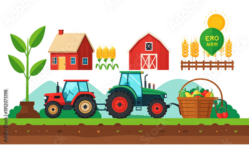 Flat organic farming and vegan bio symbol vector icons