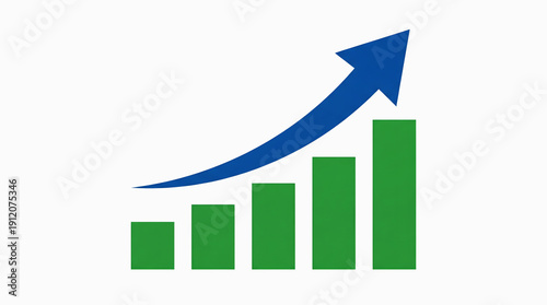 Green bar chart with blue arrow showing business growth and success Free Download Green bar chart with blue arrow showing business growth and success - GFXLoad