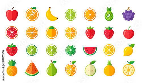 Bright modern fruit vector icons fresh organic healthy food