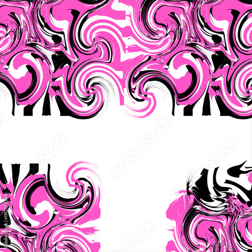 Black and pink psychedelic pattern with melting and distorting retro-art figures. The trippy 60s hippie style .