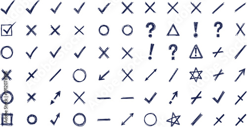 A collection of various symbols and punctuation marks on a white background