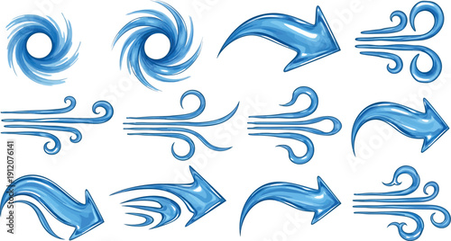 Collection of 12 blue abstract arrow graphics