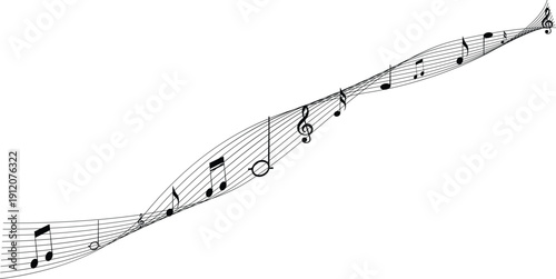 Dynamic Flow of Musical Notes and Staff Lines