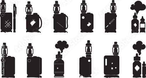Icons vape. Hand graphics. Silhouette. Texture.