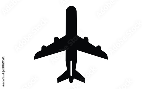 Airplane top view silhouette icon isolated on white background vector illustration