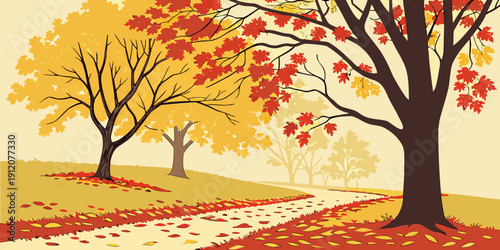Vibrant autumn trees with colorful leaves in a serene park setting.