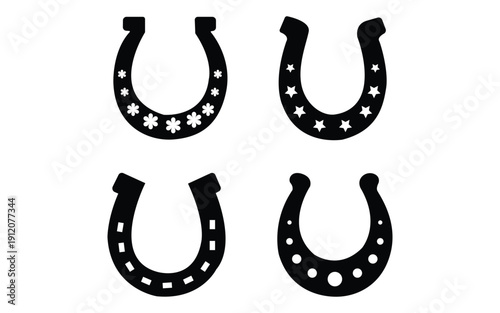 Horseshoe icon set silhouette isolated on white background lucky symbol collection
