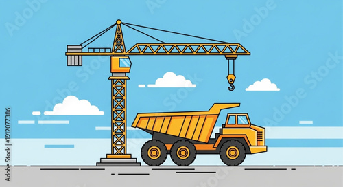 Yellow Dump Truck Under Crane.