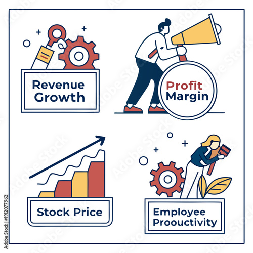 Business growth strategies and management concepts illustrated with icons