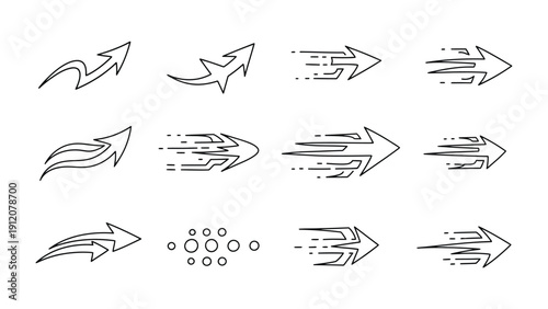 Arrow Set with Various Styles: A collection of meticulously crafted arrow icons, each designed with unique flair, perfect for design and presentation.