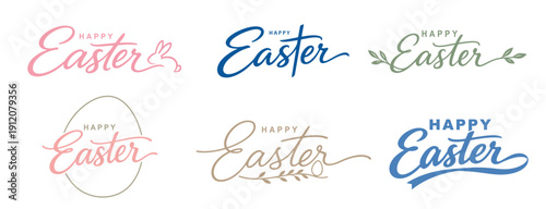 Happy Easter typography bundle with bunny ears and easter egg elements for spring greetings