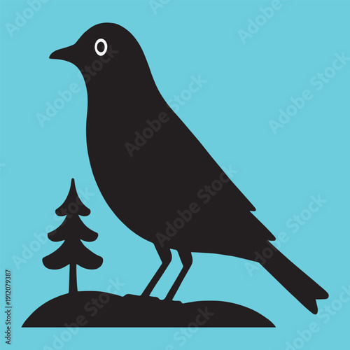 Black bird silhouette stands prominently on a white canvas displaying clear graphic design elements perfect for various artistic applications including print or digital media projects requiring a simp