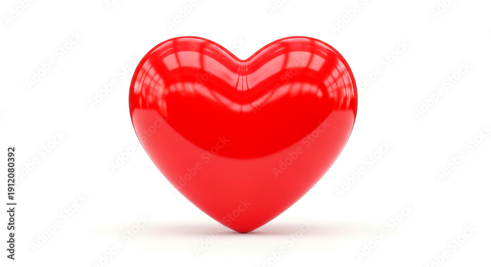 Fototapeta premium Glossy red 3D heart shape isolated on a white background.