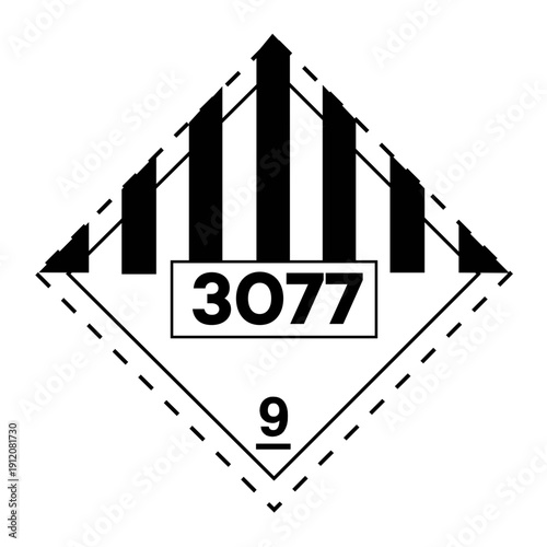UN 3077 Hazard Class 9 Placard. Environmentally Hazardous Substance Transportation Safety Sign.