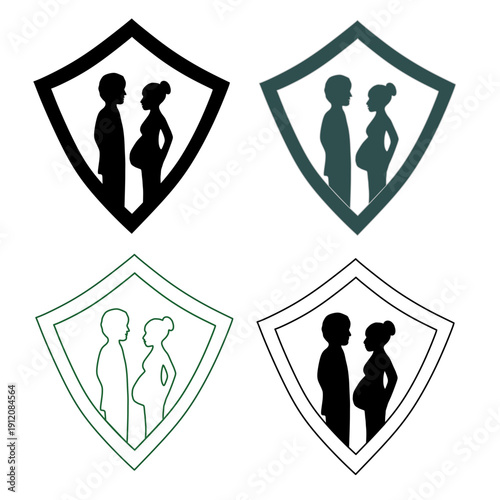 Shield with a man and pregnant woman. Protection for  the unborn 