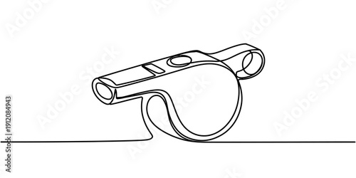 Continuous one line drawing of a whistle used by referees and coaches in sports and games