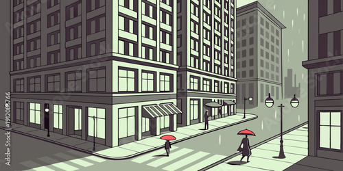 Historic cityscape with vintage architecture and bustling street scene.