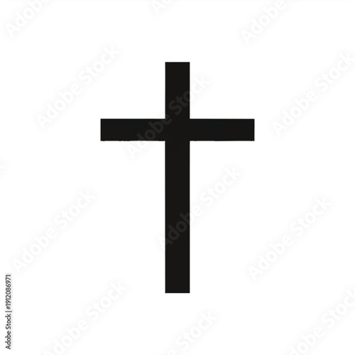 Christian cross, minimalist spiritual symbol, black graphic on white background, clean vector illustration for religious design and spiritual content.
