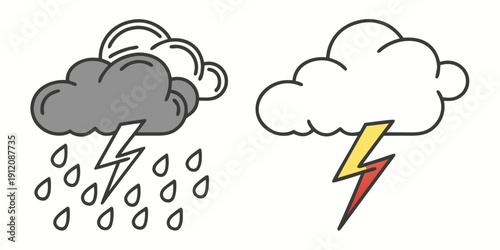 A comparison of a thunderstorm and a lightning storm in a simple illustration