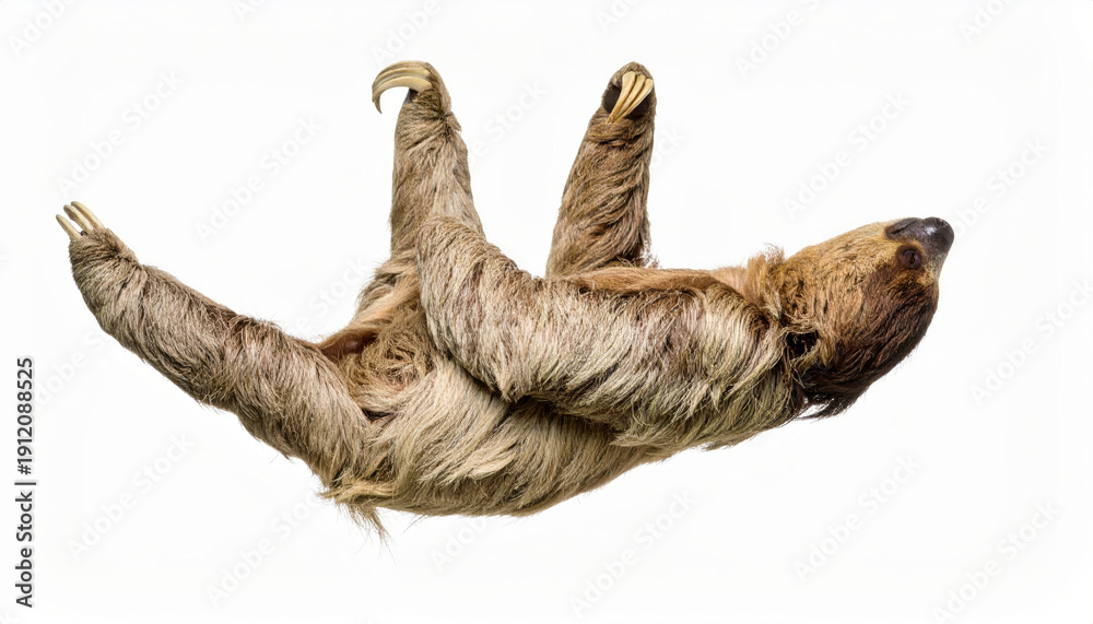 Obraz premium Flexible Sloth over White Background, Funny Stretching Animal No Shadow