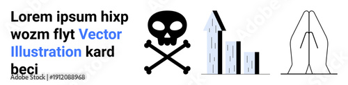 Risk management, business growth, mortality awareness, spirituality, financial instability, decision-making. Skull, bar chart and hands in prayer. Risk management and business growth concepts