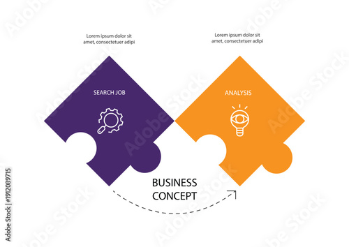 Design template infographic element. Business concept with 2 paper steps in puzzle style.  Vector illustration can be used for data visualization, workflow  concept and graphic presentation.