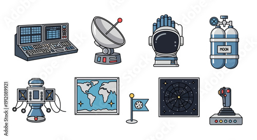 Set of space exploration icons