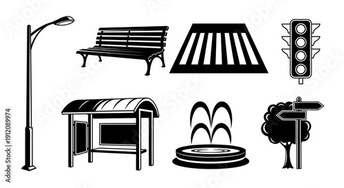 Collection of urban street elements and icons