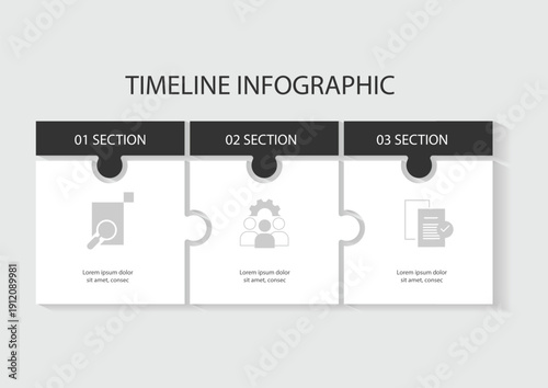3 step paper puzzle concept for business information or infographic data visualization.