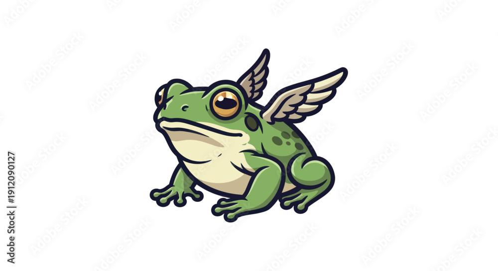 Fototapeta premium A cute cartoon winged frog illustration with a whimsical fantasy style.
