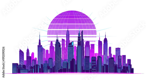 Synthwave City Skyline with Futuristic Buildings and Neon Glow