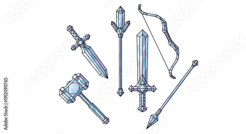 Collection of fantasy weapons made of crystal