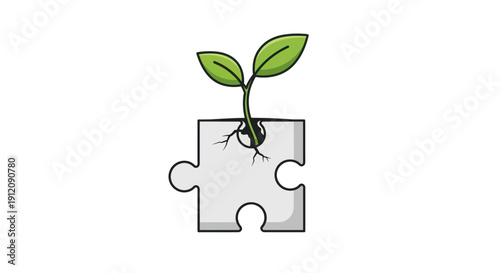 A young plant sprouting from a puzzle piece.