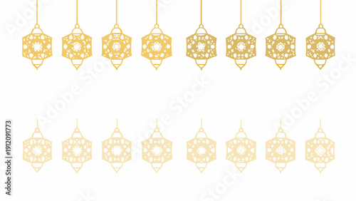 Golden lanterns hanging in elegant rows for festive decoration