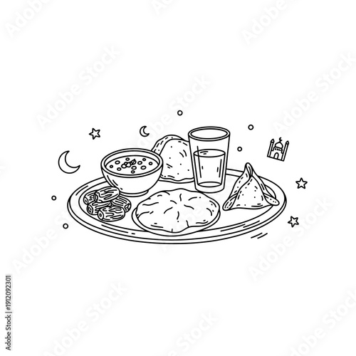 Ramadan Food Iftar Meal Illustration.