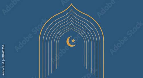 Islamic Archway Symbol with Crescent Moon.