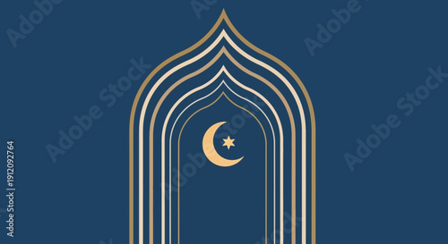 Islamic Archway with Crescent Moon Symbol.