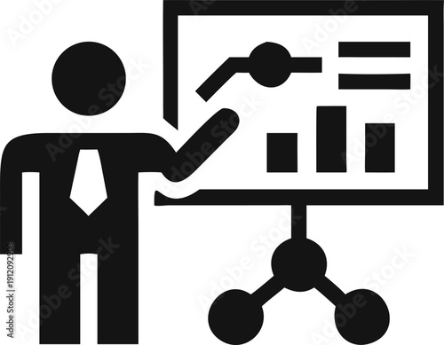 Business professional presents a dynamic bar chart showcasing data analysis and financial growth trends