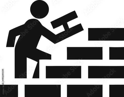 Determined individual climbs a brick wall using a trowel, signifying upward progress and overcoming challenges