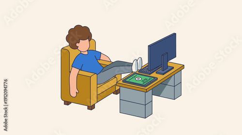 Home entertainment relaxation watching screen system control soft gradient flat vector illustration leisure lifestyle technology usage concept isolated on white background