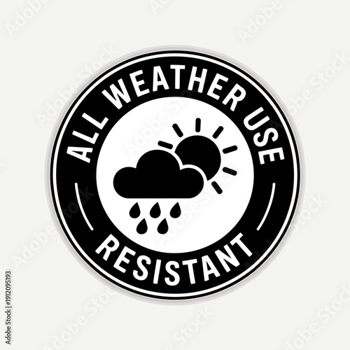 All weather use resistant icon with sun rain cloud logo