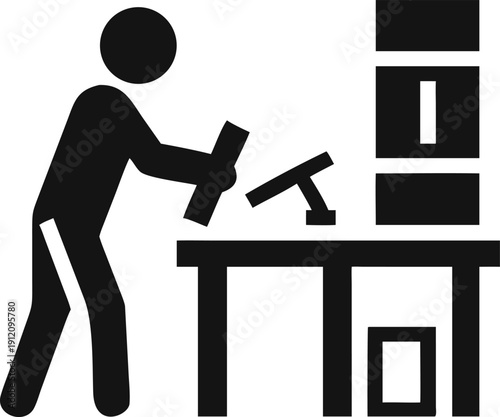 Person assembling furniture pieces on a table, building a new cabinet or shelf at home