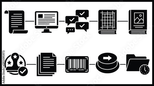 Business workflow automation and management icons