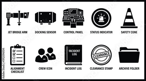 Airport Ground Handling and Safety Icons Set