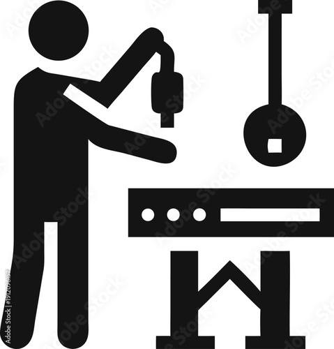 Person performing a technical task at a workbench with specialized equipment