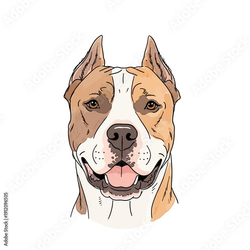 Pitbull Dog Head Illustration Portrait.