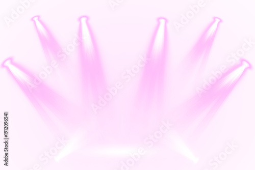 Pink spotlight stage background. Disco party projector light concert or show scene. Magic beam glow for nightclub or award winner with confetti glitter.