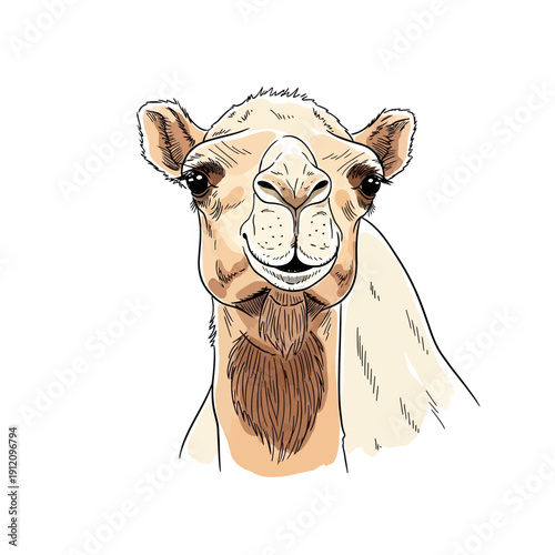 Camel Head Illustration with Beige Fur.